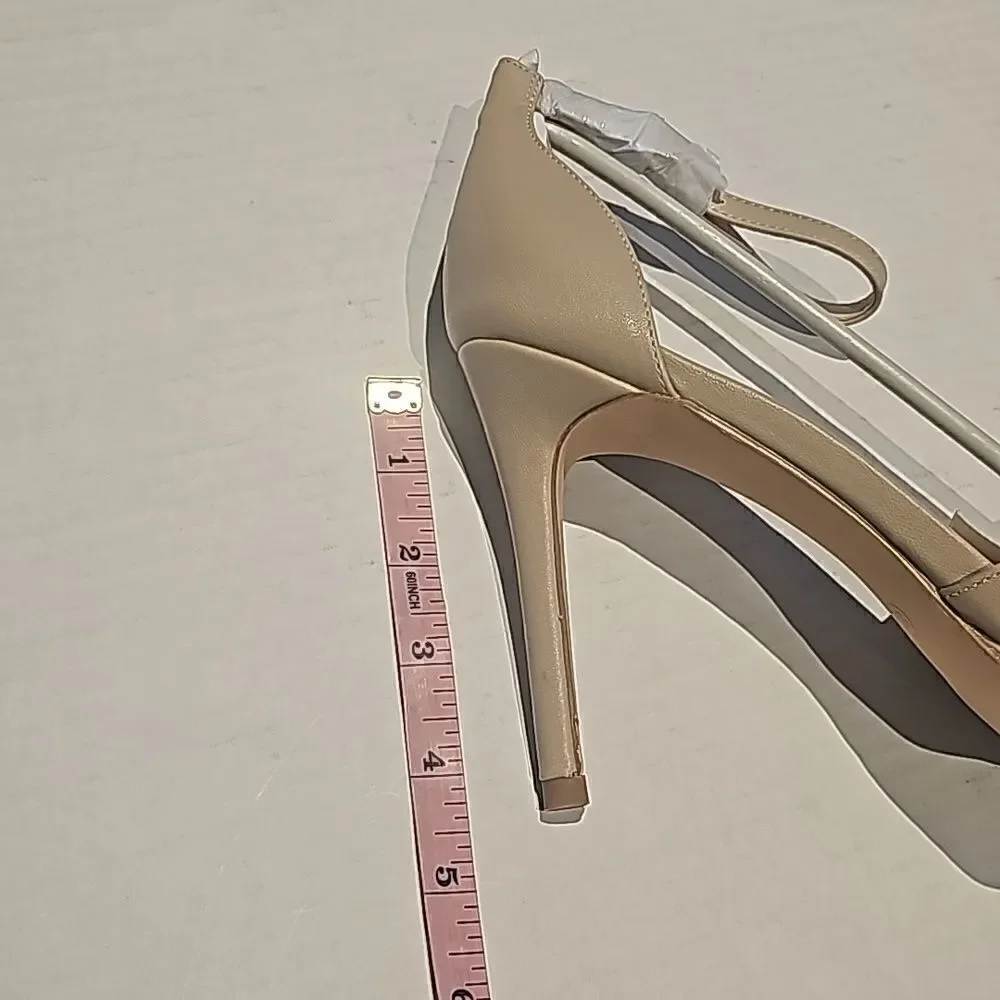 Womens Open Toe Stiletto Heeles  Ankle Strap Peep Toe size 8.5 light khaki color
